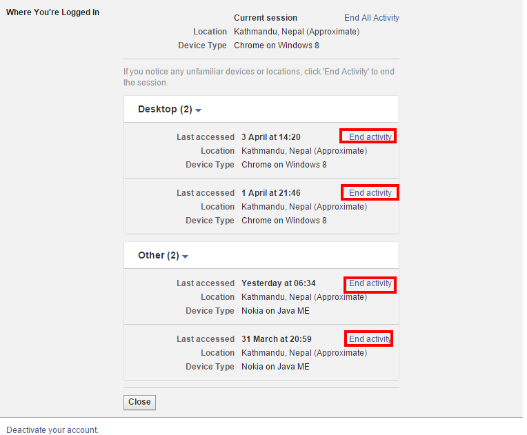 Logout Facebook Account From Other Device